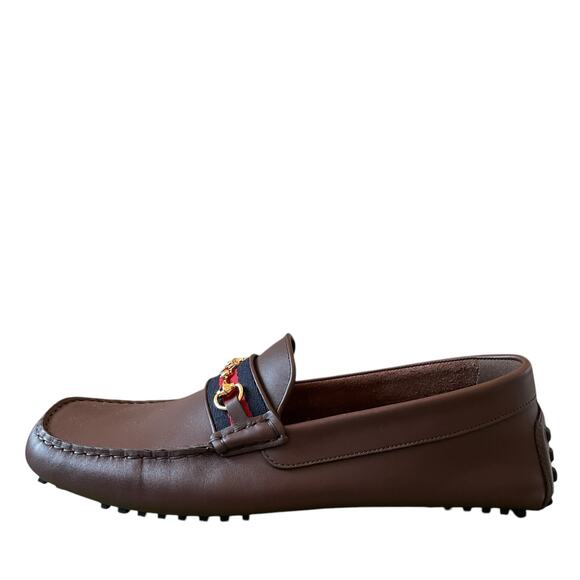 GUCCI Ayrton Web GG Horsebit Leather Driver Loafers Brown Size 12.5 | US 13 NEW - Picture 8 of 16